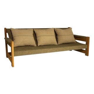 1960s Danish Mid-Century Oak Frame Sling Sofa With Upholstered Cushions For Sale