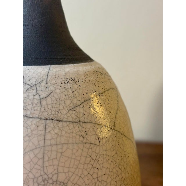 Mid-Century Modern Vintage Mid-Century Modern Studio Ceramic Crackle Glaze Vase Signed For Sale - Image 3 of 6