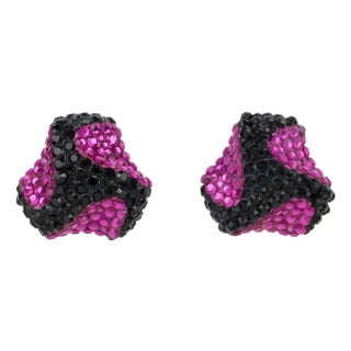 Richard Kerr Jeweled Clip Earrings Black and Fuchsia For Sale