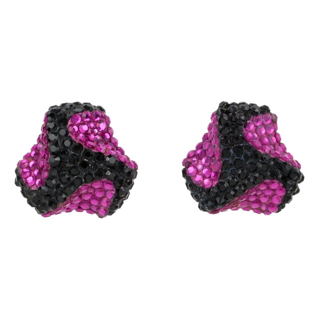Richard Kerr Jeweled Clip Earrings Black and Fuchsia For Sale