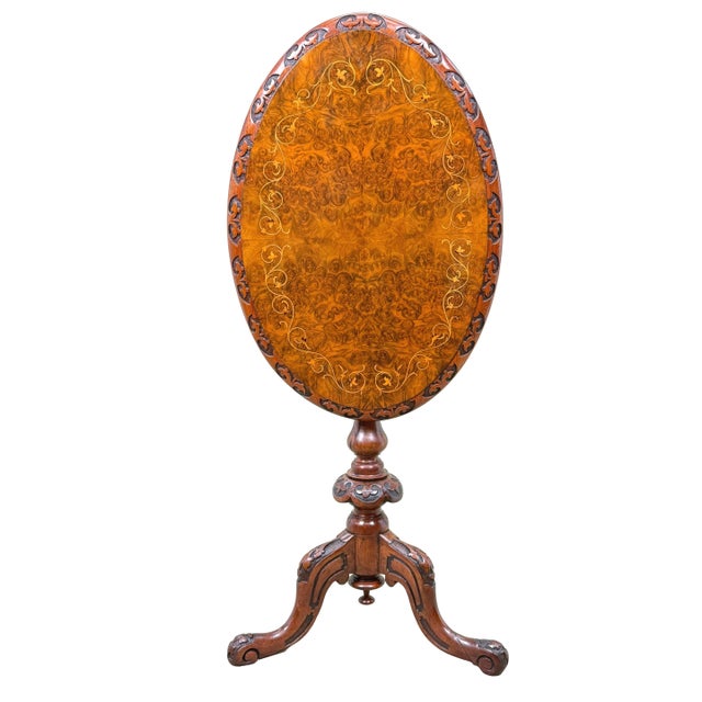 Wood Victorian Burr Walnut Oval Occasional Lamp Table, 19th Century, 1860 For Sale - Image 7 of 11