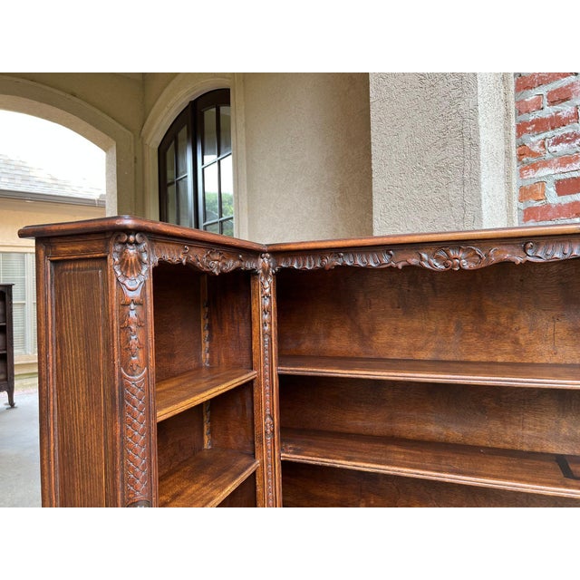 Antique French Corner Bookcase Carved Oak Louis XV Revival Open Shelves C1920 For Sale - Image 15 of 18