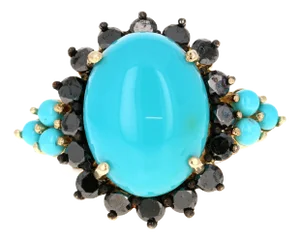 9.03 Carat Turquoise Black Diamond Yellow Gold Cocktail Ring Size 7
