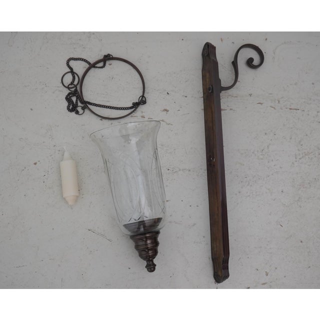 1980s Pair Bronze Wall Mounted Crystal Shade Candleabras For Sale - Image 10 of 10