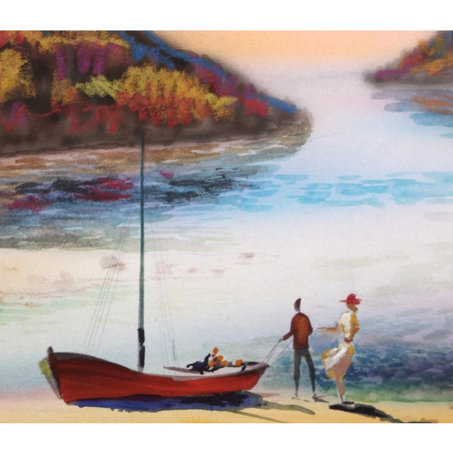 Impressionist Evening on the Lake, Erik Freyman Watercolor With Pastels on Paper, Signed in Pen For Sale - Image 3 of 4