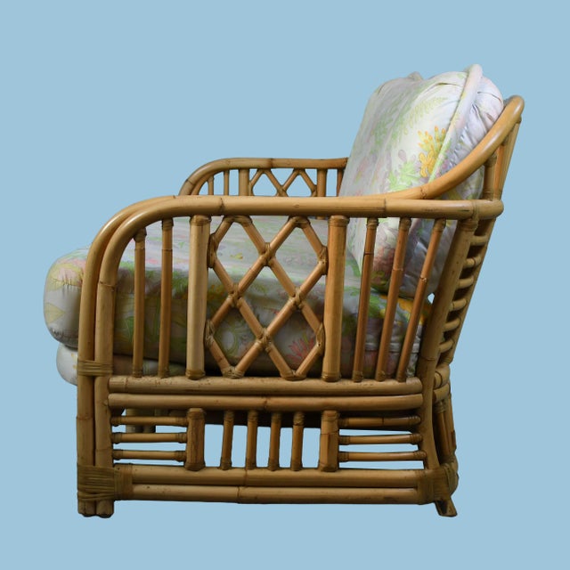 Coastal Vintage Fretwork Burnt Bamboo Sofa For Sale - Image 3 of 7