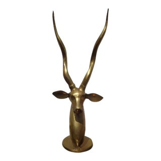 Mid 20th Century Brass Antelope Gazelle Statue For Sale
