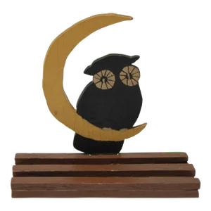 Vintage Folk Art "Owl on a Crescent Moon" Carving