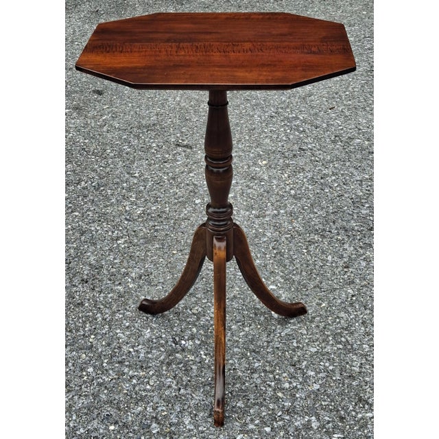 Traditional Georgian Style Mahogany Pedestal Octogonal Floor Candle Stand For Sale - Image 3 of 7