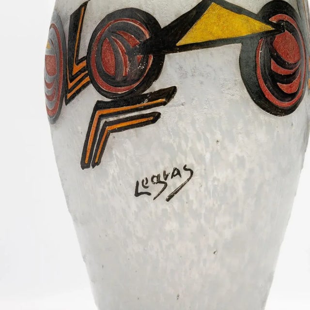 French Art Deco Cubist Vase in Frosted Glass from Legras For Sale - Image 5 of 7