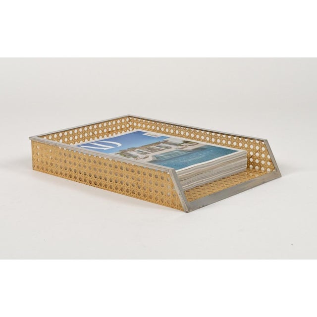 1970s Desk Document Holder in Acrylic Glass, Rattan & Steel in the style of Christian Dior, Italy, 1970s For Sale - Image 5 of 18
