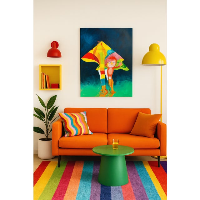 Textile Picassoesque Kite Abstract Expressionism Acrylic Painting by Shabs Beigh For Sale - Image 7 of 8