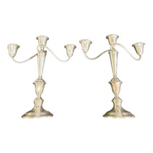 Pair of Tall, Antique, Sterling Silver, Gorham #808 Puritan Patterned, Convertible Candelabras, Weighted Bases, C1905