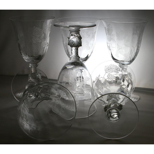 Vintage Heisey Rose Crystal Etched Wine Glasses Set of 6 Chairish