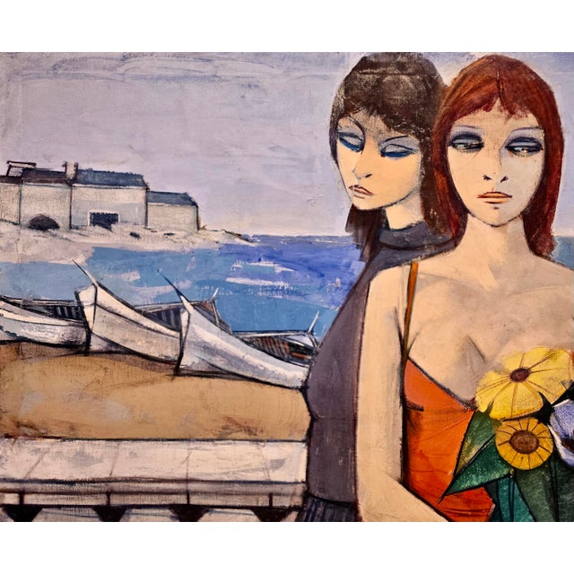 1960s Charles Levier "Three Parisian Women by the Beach"1960s Oil Painting For Sale - Image 5 of 14
