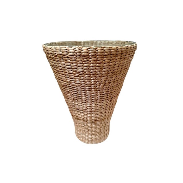 Rustic Vintage Rattan-Wrapped Blown Glass Cone Vase For Sale - Image 3 of 8