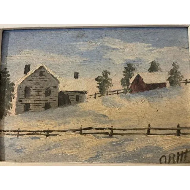 Mid-Century Modern Petite Original Oil on Wood Rural Scene, Vintage For Sale - Image 3 of 7