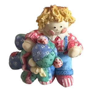Enesco Cute as a Button Kid With Stuffed Animal Figurine