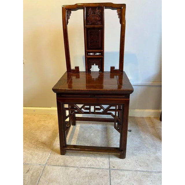 Antique Ming Style Chinoiserie Carved Side Chairs- A Pair For Sale - Image 4 of 9