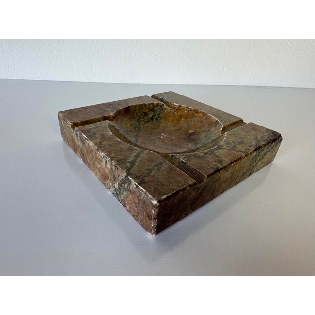 Vintage Alabaster Stone Ashtray – Natural Brown & Green Veining For Sale - Image 4 of 12