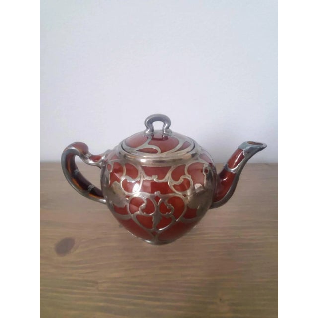 Lenox Antique Art Nouveau Lenox Silver Overlay Treacle Teapot For Sale - Image 4 of 11