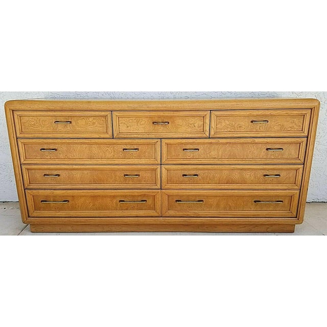 Thomasville Campaign Style Olive Burl Dresser With Brass Drawer Pulls Chairish