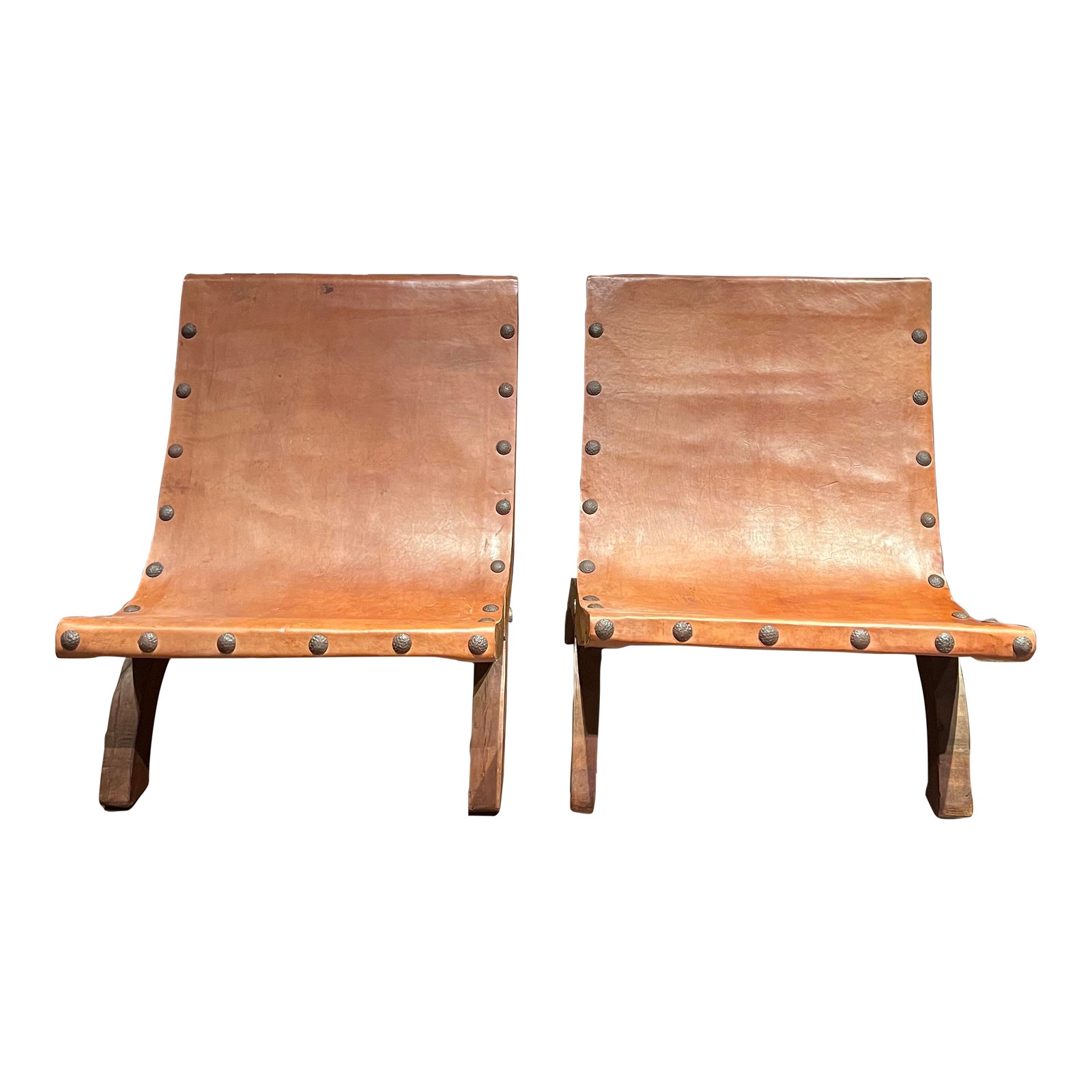 Vintage Mid Century Leather Sling Back Chairs a Pair Chairish