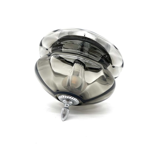 Mid-Century Modern Large Space Age Smoked Glass and Chrome Ceiling Light from Hillebrand Leuchten, Germany, 1970s For Sale - Image 3 of 18