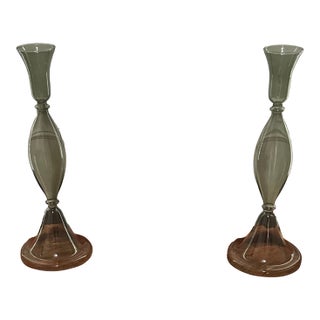 Crate&Barrel. Milano Large Green Glass Taper Candle Holder 12.5" For Sale