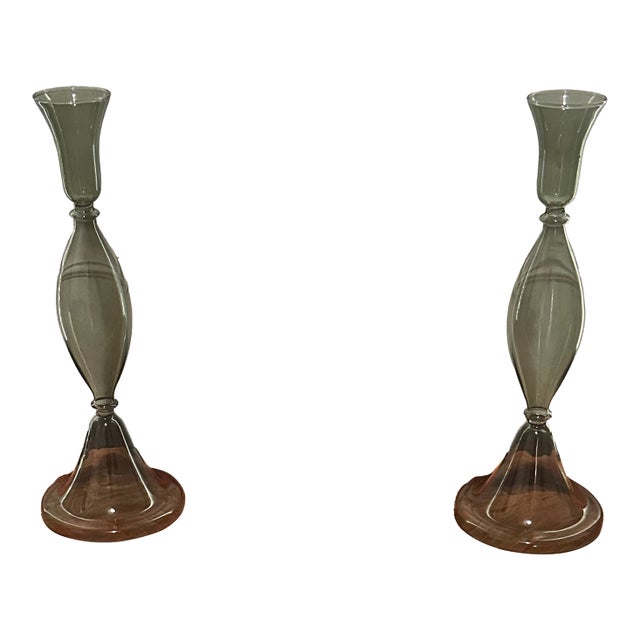 Crate&Barrel. Milano Large Green Glass Taper Candle Holder 12.5" For Sale