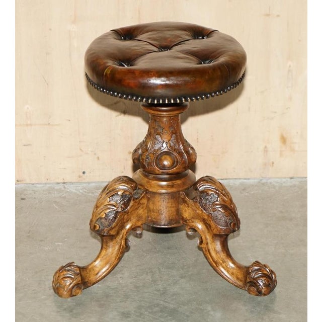 Stunning hand carved Victorian circa 1880 Piano stool with height adjustable top that has been fully restored to include...