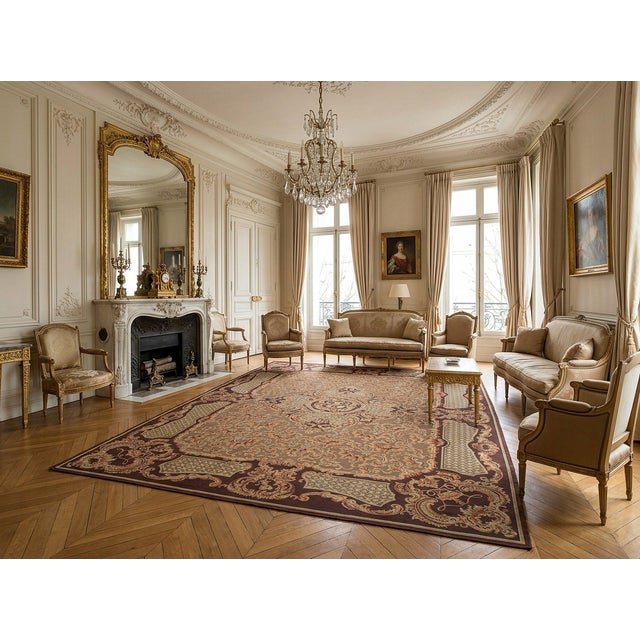 9x12 Vintage Aubusson Flat Weave Wool Rug, Brown Baroque Medallion For Sale - Image 12 of 14