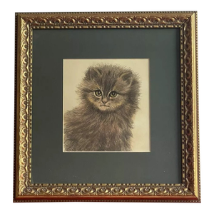 Ooak Cat Kitten Hand Colored Lithograph Art Signed Gatterbauer Framed #9