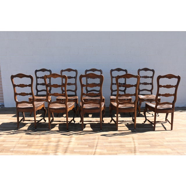 Vintage 1950s Italian Provincial Carved Wood Dining Chairs With Rush Seats – Set of 12 For Sale - Image 10 of 18