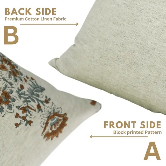 Fabdivine Handmade Block Printed Cushion Cover 20x20 Inch Cotton Linen-Govardhan For Sale - Image 4 of 5