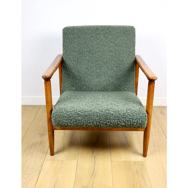 Forest Green GFM-142 Chair in Olive Fleshy Bouclé attributed to Edmund Homa, 1970s For Sale - Image 8 of 12