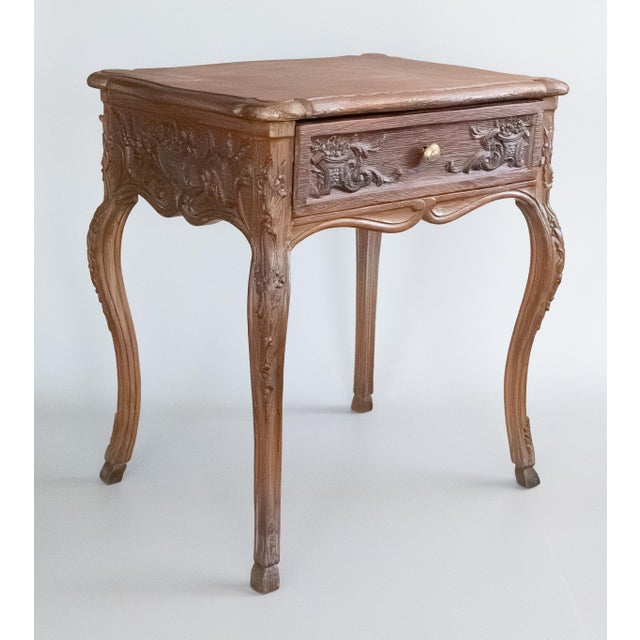 19th Century French Carved Oak Side Table With Drawer For Sale - Image 12 of 12