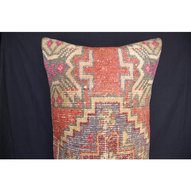 Vintage Anatolian Oushak Pillow – Tribal Handwoven Rug Cushion Cover -19'' X 35'' For Sale - Image 4 of 12