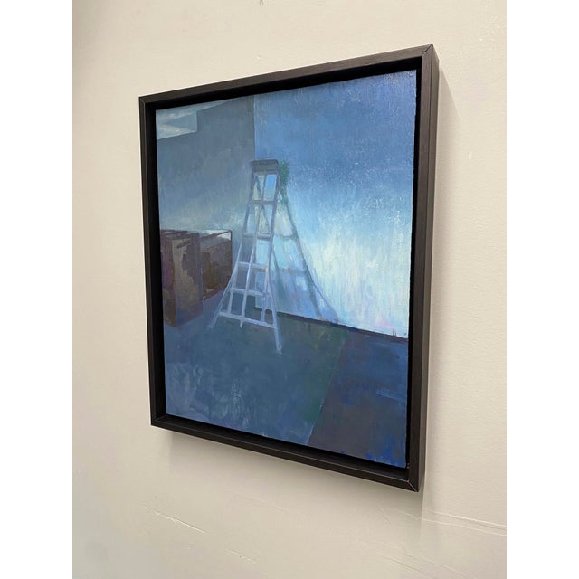 Contemporary Cool Light by Riley Doyle | Oil on panel depicting a ladder and shadow in a cool-toned interior. For Sale - Image 3 of 5