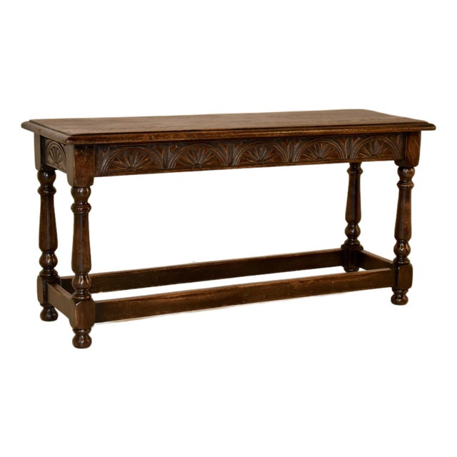Circa 1900 English Oak Carved Bench For Sale