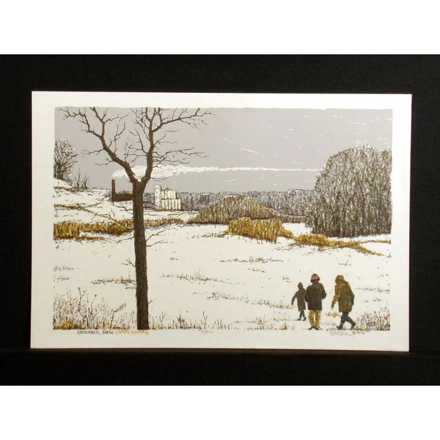 Contemporary Tom Bartek "December Snow Three Figures" Winter Hand Signed Art Serigraph,1975 For Sale - Image 3 of 7