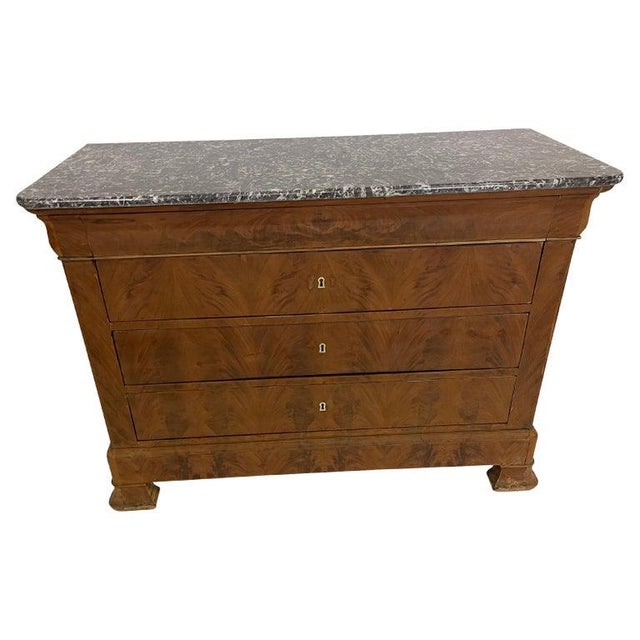 19th Century Louis Philippe Bleached Burled Walnut & Grey Marble Top Commode For Sale - Image 13 of 13