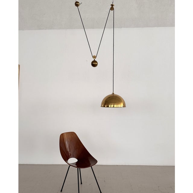Vintage Brass Adjustable Pendant with Rotary Wheels and Counterweight by Florian Schulz, 1970s For Sale - Image 14 of 18