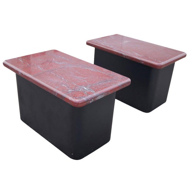 Pair of Red Marble and Wood Side End Tables For Sale In Houston - Image 6 of 6