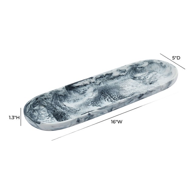 Mera Black & White Long Resin Serving Platter For Sale