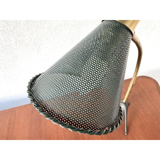 Forest Green Diabolo Desk Lamp in Perforated Sheet Metal and Brass by Matégot, 1950s For Sale - Image 8 of 16