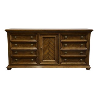 Late 20th Century Drexel Heritage Chartwell Collection Rustic European 69" Triple Door Dresser For Sale