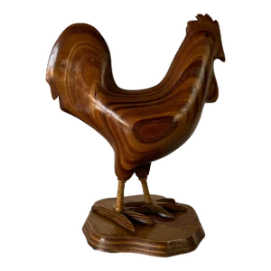 Vintage Art Hand Carved Wood Standing Rooster Sculpture