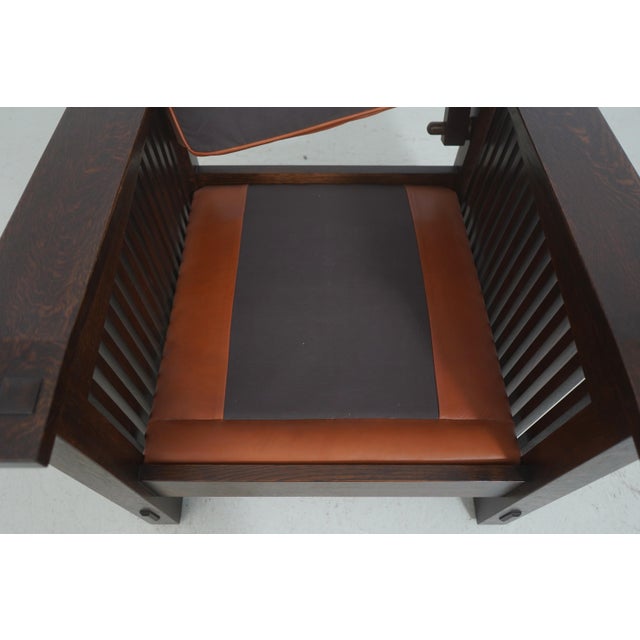 Stickley Mission Oak Leather Morris Chair With Ottoman For Sale - Image 12 of 18