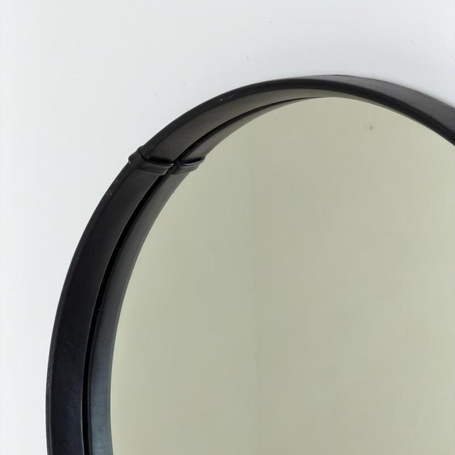 Mid-Century Modern Round Wall Mirror with Black Leather Frame, 1970s For Sale - Image 9 of 11